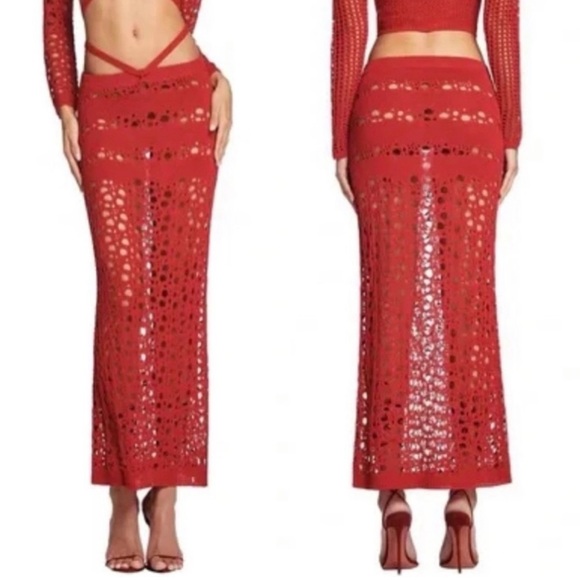 I.AM.GIA Dresses & Skirts - I.AM.GIA  Red Crochet Maxi Skirt Beach cover up L